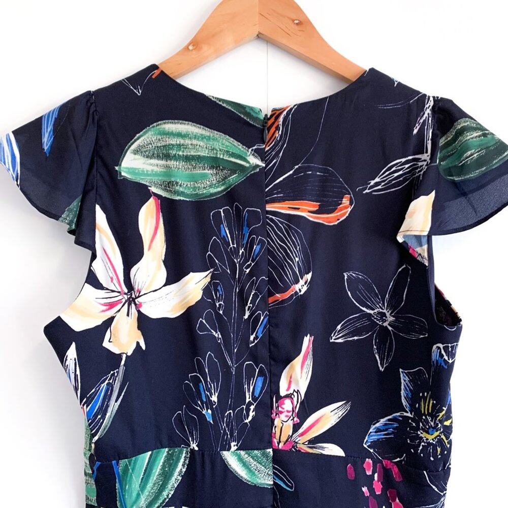 Parker Cosmic Fleur Flutter Short Sleeve Mini Ruffle Dress Navy Multi Small - Picture 5 of 16